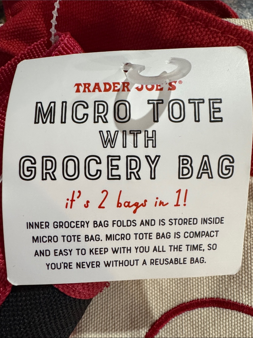 Trader Joe’s New NWT Canvas Micro Tote With Grocery Bag 2-in-1 - Picture 2 of 6